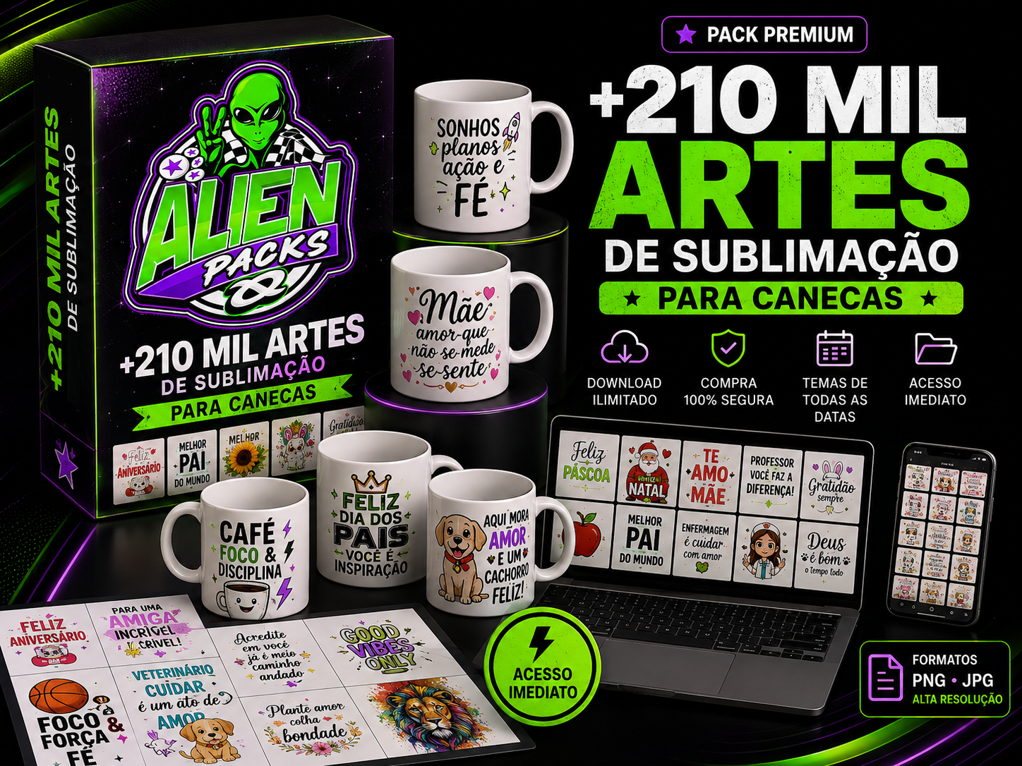 Pack AlienPacks com mais de 210 mil artes para sublimação de canecas